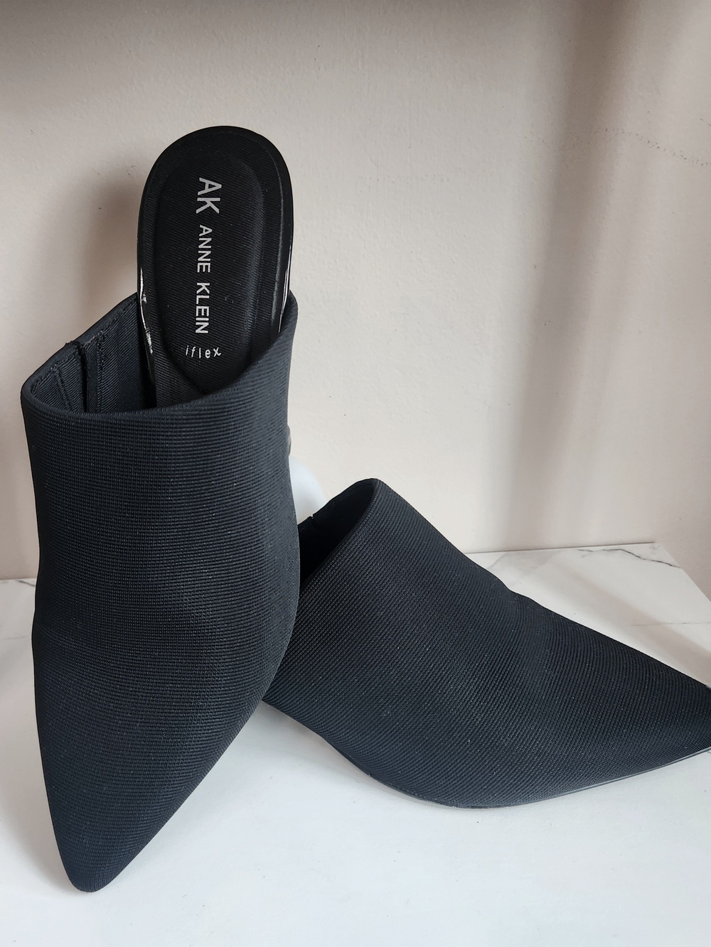 Anne Klein Black Pointed Toe Slip-On Mules